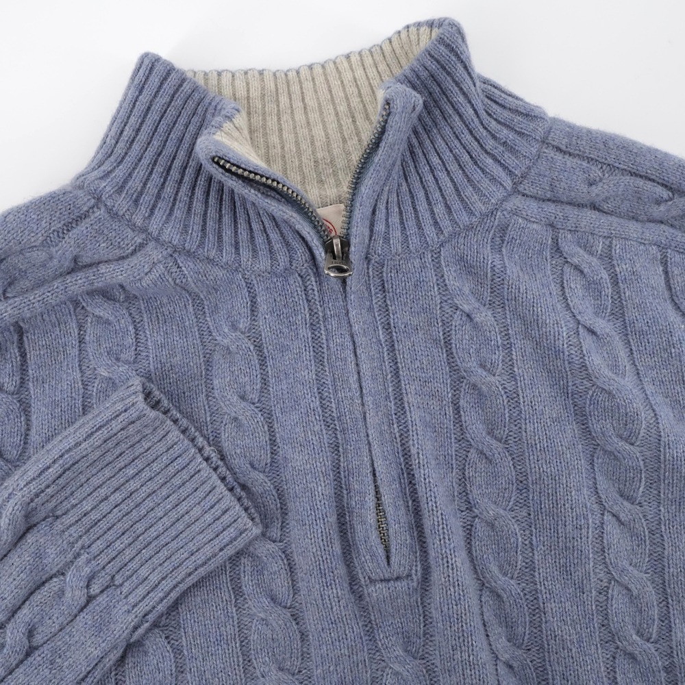Brooks Brothers Red Fleece Cable Knit Quarter Zip Blue Merino Wool Mens XL